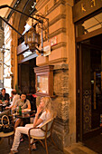 People at open-air cafe, People sitting outside the Cafe Karma at Liszt Square, Pest, Budapest, Hungary