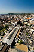 View from Budapest Eye sightseeing balloon to Nyugati Train Station, Pest, Budapest, Hungary