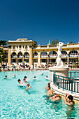 People in thermal bath, People relaxing in thermal bath of Szechenyi-Baths, Pest, Budapest, Hungary