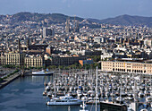 Port Vell and old city, Barcelona, Spain