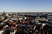 View from the steeple of St. Michaelis Church, river Elbe, Hamburg, Germany