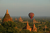 Hot air Balloon over Pagan, Unesco World Cultural Heritage, Stupas, Pagan, Myanmar, Burma, Asia