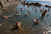 People bathing in the Embros Therme, a naturally 40 degree hot spring added with sulfit, knowing as health care, near Kos-Town, Kos, Greece