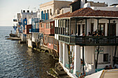 Restaurants and bars directly at sea, Little Venice, Mykonos-Town, Mykonos, Greece