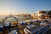 Restaurants and bars directly at sea, Little Venice, Mykonos-Town, Mykonos, Greece