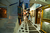 View inside a shopping street, Mykonos-Town, Mykonos, Greece