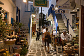 People strolling over shopping street, Mykonos-Town, Mykonos, Greece