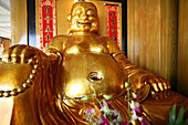 Dickbauch-Buddha,laughing buddha, Hausaltar in Restaurant, house shrine, Gold