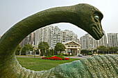 apartment towers, living in Shanghai,Mandarine City, near Hongqiao, highrise apartments, Hochhaussiedlung, Satellitenstadt, guarded residential complex, bewacht, Wohnsiedlung, Dinosaurier, dino