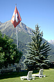 Swiss flag, Guarda, Grisons, Switzerland