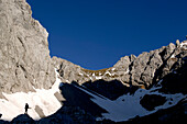 Mountain climbers silhouette in front of Wilder Kaiser