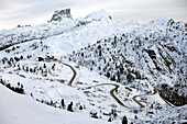 Winding road at Passo Pordoi, Dolomites, Italy