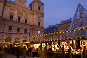 Christmas market at Cathedral Square near Salzburg Cathedral in the evening, Salzburg, Salzburg, Austria