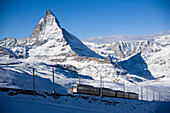 The Matterhorn and mountain railway lines, Zermatt, Valais, Switzerland