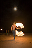 Fire poi performer, Full Moon Party at beach, Hat Rin Nok, Sunrise Beach, Ko Pha-Ngan, Thailand