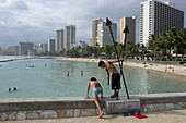 Skyline, hotels, Waikiki Beach, Honolulu, Vereinigte Staaten von Amerika, U.S.A.