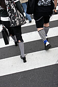 Students crossing street, pedestrian crossing, zebra crossing, East Shinjuku, Tokyo, Japan