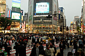Business people, Rush-hour, large intersection in front of the Shibuya Station, Hachiko Exit,  subway, Metro, station, JR Yamanote Line,Tokio, Tokyo, Japan
