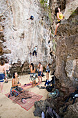 climbing at chalk cliff, Laem Phra Nang, Railay, Krabi, Thailand