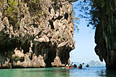 Tourists kayaking, Ko Hong Island lagoon, Phang Nga bay, Krabi, Thailand, after the tsunami