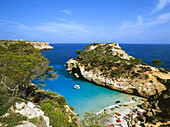Blick über der Bucht Cala S'Amonia, bei Santanyi, Mallorca, Spanien