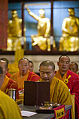 prayer service in Qiyuan Monastery with high ranking monks, Jiuhua Shan Village, Zhiyuan Monastery, Jiuhuashan, Mount Jiuhua, mountain of nine flowers, Anhui province, China, Asia