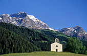 chapel in Selva, view to Corno Campascio, Puschlav, Grisons, Switzerland