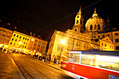 Tram and St Nicholas Church, Malostranske Namesti, Malo Strana, Little Quarter, Prague, Czech Republic