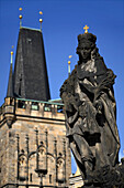 Close up of a statue on Charles Bridge, Prague, Czech Republic