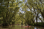 Kayaking on River Haune, Haunetal-Rhina, Rhoen, Hesse, Germany