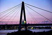 Severin Bridge and Cologne Cathedral in sunset, Cologne, North Rhine-Westphalia, Germany