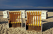 Beach chairs on the beach near Ahlbeck, Usedom, Baltic sea, Mecklenburg-Pomerania, Germany, Europe
