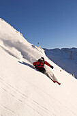 A man, freerider, skiing at Krippenstein, Obertraun, Dachstein, Upper Austria, Austria