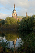 St. Marys church at an idyllic lake, Stralsund, Mecklenburg-Western Pomerania, Germany, Europe