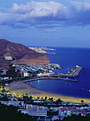 Harbour and beach, Puerto Rico, Gran Canaria, Canary Islands, Spain