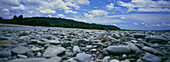A pebble beach and river bed at Rakaia River, South Island, New Zealand