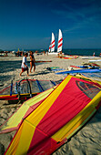 Windsurfing on beach, Timmendorfer Strand, Baltic Sea, Schleswig-Holstein, Germany, Europe