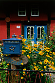 Briefkasten vor Reetdachhaus, Wustrow, Fischland, Mecklenburg Vorpommern, Deutschland, Europa