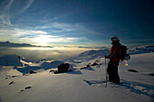 Man, Winter, Sunset, Skier, St Luc, Chandolin, Valais, Switzerland