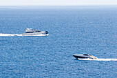 Two yachts on the sea, Majorca, Balearic Islands, Spain, Europe