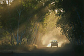 Geländewagen auf Staubstraße bei Old Halls Creek, Kimberley, Westaustralien