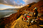 Harley Davidson north of San Simeon, Highway 1, California, USA