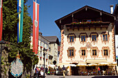 Market place with Cafe Konditorei Wallner, St. Wolfgang, Upper Austria, Salzkammergut, Austria