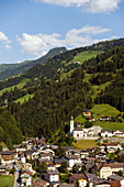 View over Grossarl with parish church St. Martin and Ulrich, Grossarl, Grossarl Valley, Salzburg, Austria