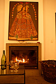 Fireplace in one of the rooms of Hotel Convento de Sao Francisco, Azores, Portugal