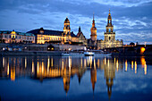 View over river Elbe to Old Town with Bruhl's Terrace, Dresden, Saxony, Germany