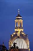 Cupolas of the University of Visual Arts and Frauenkirche in the evening, Dresden, Saxony, Germany