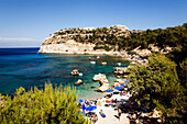 View over beach at Anthony Quinn Bay, film location of the film The Guns of Navarone, Falirakis, Rhodes, Greece
