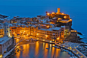 Vernazza at night, Cinque Terre, Liguria, Italy, Europe