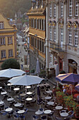 Pavement cafe on historic marketplace, Schwaebisch Hall, Baden-Wuerttemberg, Germany